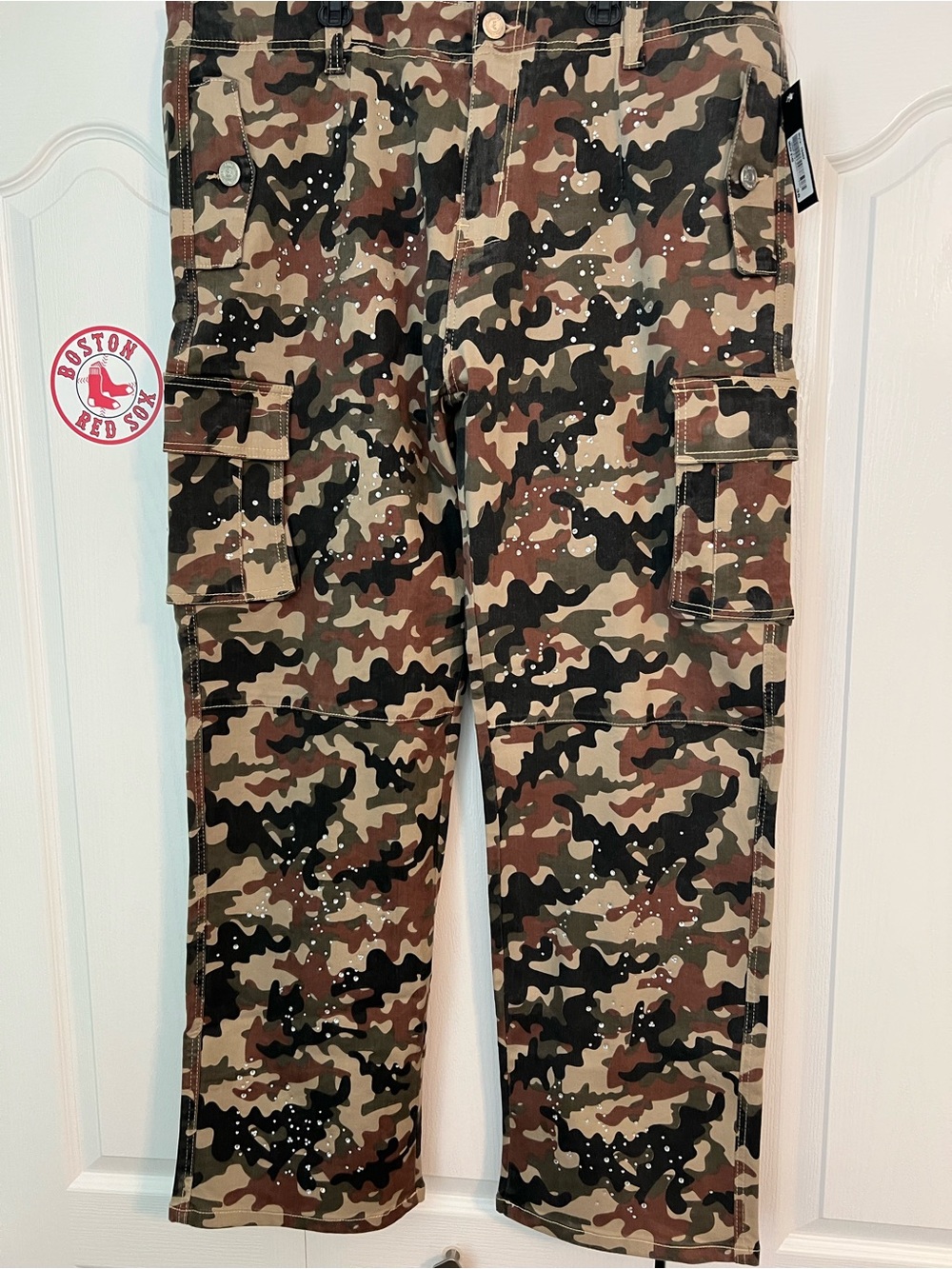 Size 38 Men's Camouflage Cargo rhinestone Pants - Brown/Green Camo